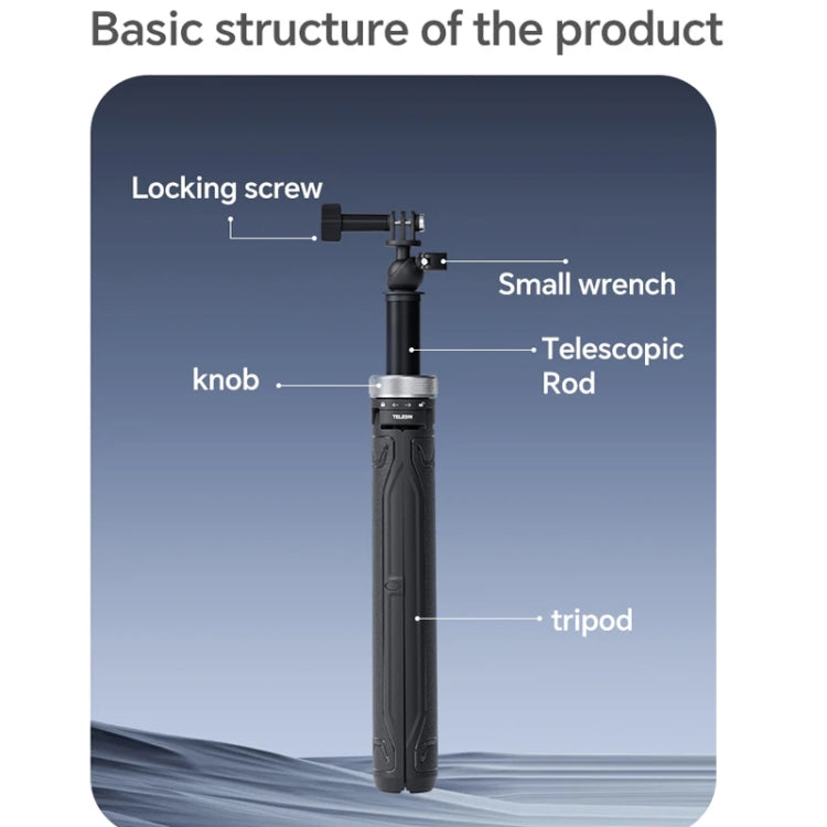 TELESIN 360 Degree Rotation 1.5m Selfie Stick Foldable Tripod For GoPro Hero / Insta360 /  DJI Osmo Action(Black) - Portable Mini Tripod by TELESIN | Online Shopping South Africa | PMC TechLife | Buy Now Pay Later Mobicred