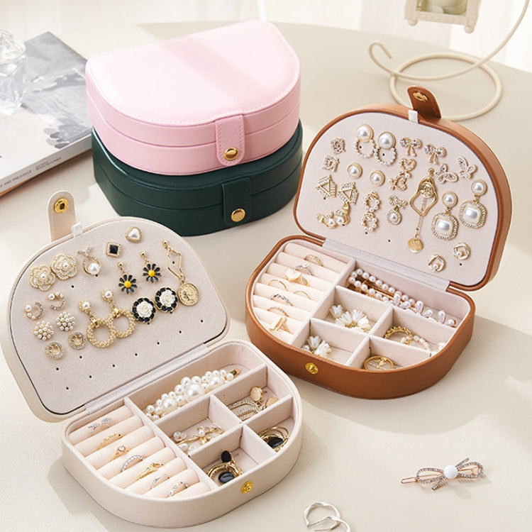 Double Layer PU Jewelry Storage Box Semi-circular Portable Earring Necklace Ring Organizer Box(White) - Jewelry Storages by PMC Jewellery | Online Shopping South Africa | PMC Jewellery | Buy Now Pay Later Mobicred