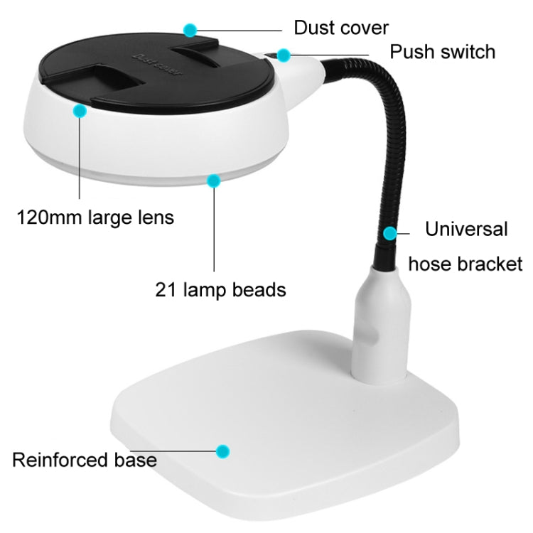 Desktop With 21 LED Lights 10X HD Reading Repair Metal Hose Magnifier(EU Plug) - Others by PMC Jewellery | Online Shopping South Africa | PMC Jewellery | Buy Now Pay Later Mobicred