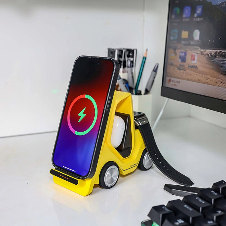 T20S 3-In-1 15W Small Forklift-Shaped Desktop Wireless Charger With LED Atmosphere Light(Yellow) - Wireless Charger by PMC Jewellery | Online Shopping South Africa | PMC Jewellery | Buy Now Pay Later Mobicred