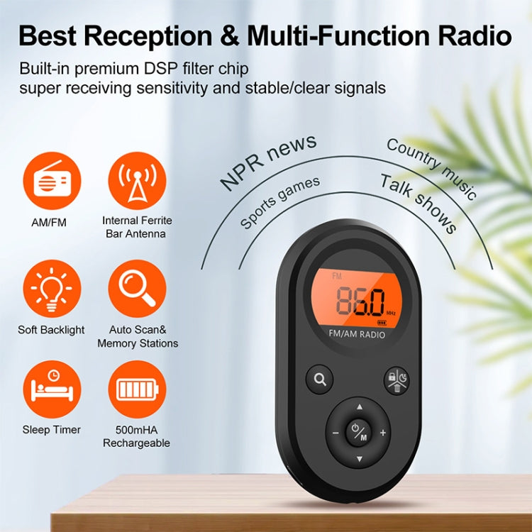 M01 Mini Portable Rechargeable FM / AM Radio With Backlight(Black) - Radio Player by PMC Jewellery | Online Shopping South Africa | PMC Jewellery | Buy Now Pay Later Mobicred