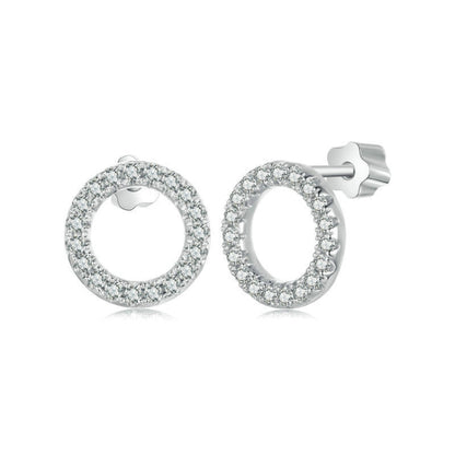 S925 Sterling Silver Platinum-plated Moissanite Geometric Circle Earrings(MSE055) - Stud Earrings & Earrings by PMC Jewellery | Online Shopping South Africa | PMC Jewellery | Buy Now Pay Later Mobicred