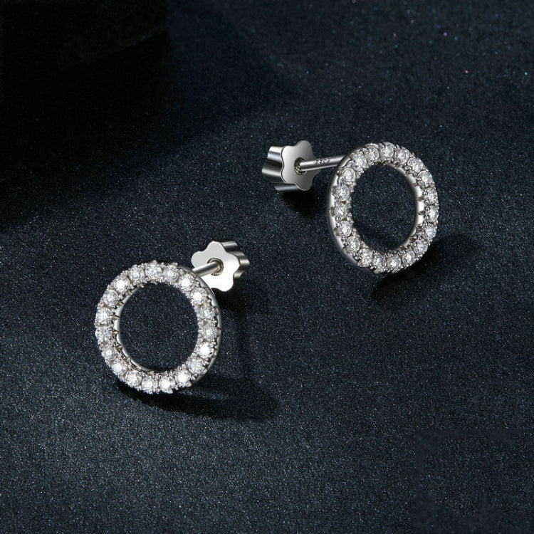 S925 Sterling Silver Platinum-plated Moissanite Geometric Circle Earrings(MSE055) - Stud Earrings & Earrings by PMC Jewellery | Online Shopping South Africa | PMC Jewellery | Buy Now Pay Later Mobicred