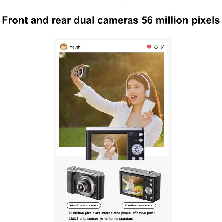 DC305X 5K/30FPS 2.8-Inch HD Shooting 5X Optical Zoom Anti-Shake Digital Camera, Color: White EU Plug - Children Cameras by PMC Jewellery | Online Shopping South Africa | PMC Jewellery | Buy Now Pay Later Mobicred