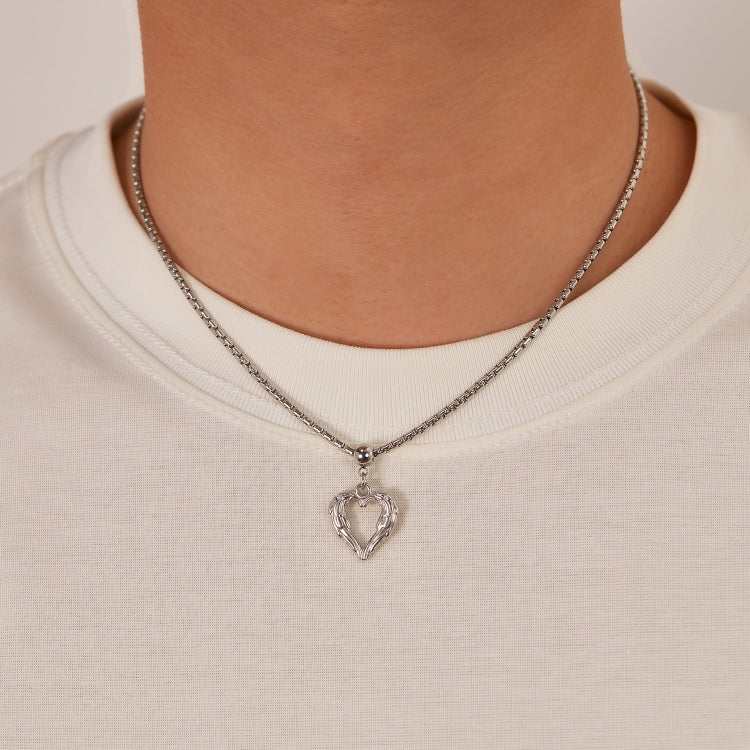 OPK GX2410 Personalized Vintage Feather Heart Alloy Pendant Steel Necklace - Necklaces & Pendants by OPK | Online Shopping South Africa | PMC Jewellery | Buy Now Pay Later Mobicred