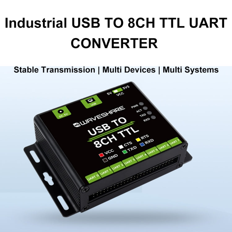 Waveshare 27076 Industrial USB TO TTL UART Serial Communication Module Converter(USB TO 8CH TTL) - Modules Expansions Accessories by Waveshare | Online Shopping South Africa | PMC Jewellery | Buy Now Pay Later Mobicred