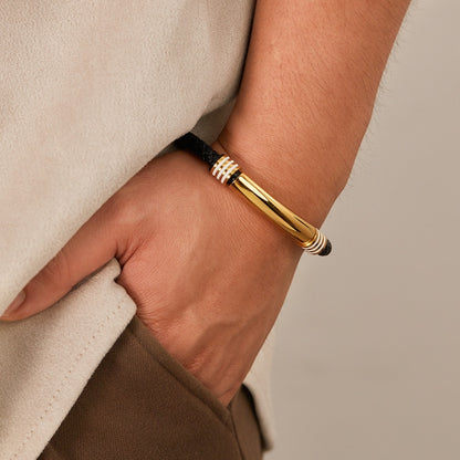 OPK PH1586 Simple Men Leather Bracelet Stainless Steel Magnetic Insert Buckle Bracelet, Color: Gold - Bracelets by OPK | Online Shopping South Africa | PMC Jewellery | Buy Now Pay Later Mobicred