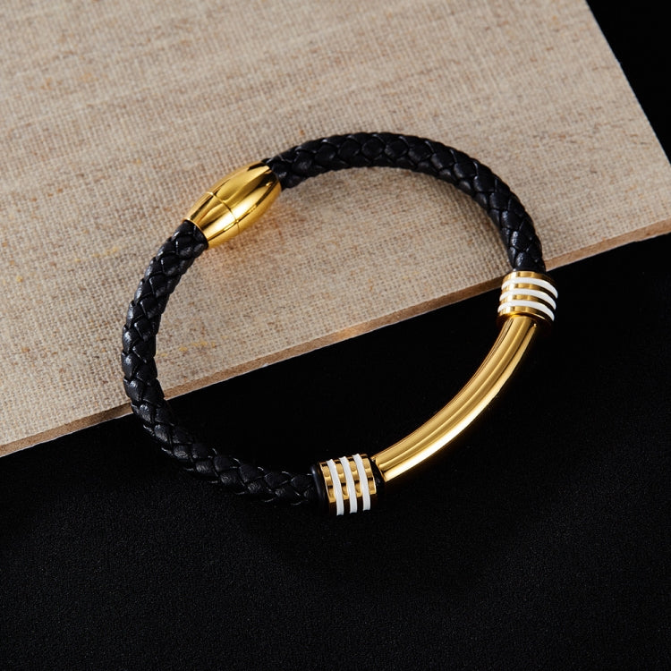 OPK PH1586 Simple Men Leather Bracelet Stainless Steel Magnetic Insert Buckle Bracelet, Color: Gold - Bracelets by OPK | Online Shopping South Africa | PMC Jewellery | Buy Now Pay Later Mobicred