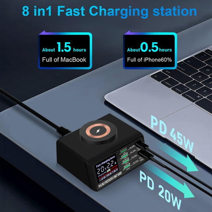 X9M 9-in-1 110W USB+PD Smart Multi-ports QI Magnetic Wireless Charger, Spec: Black UK Plug - Multifunction Charger by PMC Jewellery | Online Shopping South Africa | PMC Jewellery | Buy Now Pay Later Mobicred