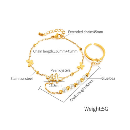 OPK GS1554 2 In 1 Simple Pearl Stainless Steel Butterfly Opening Ring Integrated Bracelet - Bracelets by OPK | Online Shopping South Africa | PMC Jewellery | Buy Now Pay Later Mobicred