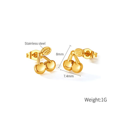 OPK GE943 1pair Stainless Steel Simple Delicate Cherry Earrings(Gold) - Stud Earrings & Earrings by OPK | Online Shopping South Africa | PMC Jewellery | Buy Now Pay Later Mobicred