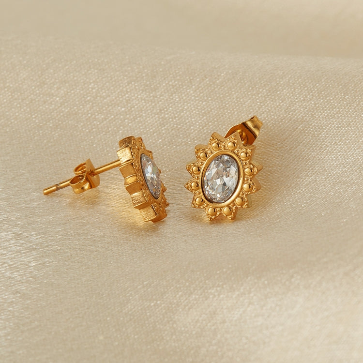 OPK GE944 1pair Vintage Simple Diamond Earrings Stainless Steel Gold-Plated Earrings(White Diamond) - Stud Earrings & Earrings by OPK | Online Shopping South Africa | PMC Jewellery | Buy Now Pay Later Mobicred