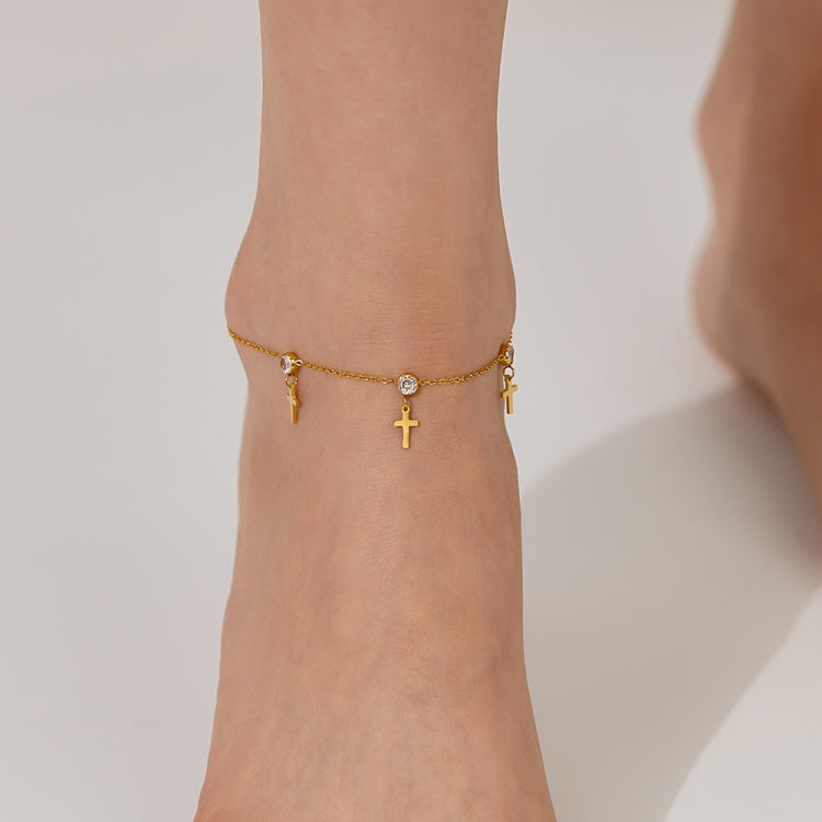 OPK GZ195 Stainless Steel Cross Zirconia Small Accessories Simple Anklets(Gold) - Anklets by OPK | Online Shopping South Africa | PMC Jewellery | Buy Now Pay Later Mobicred