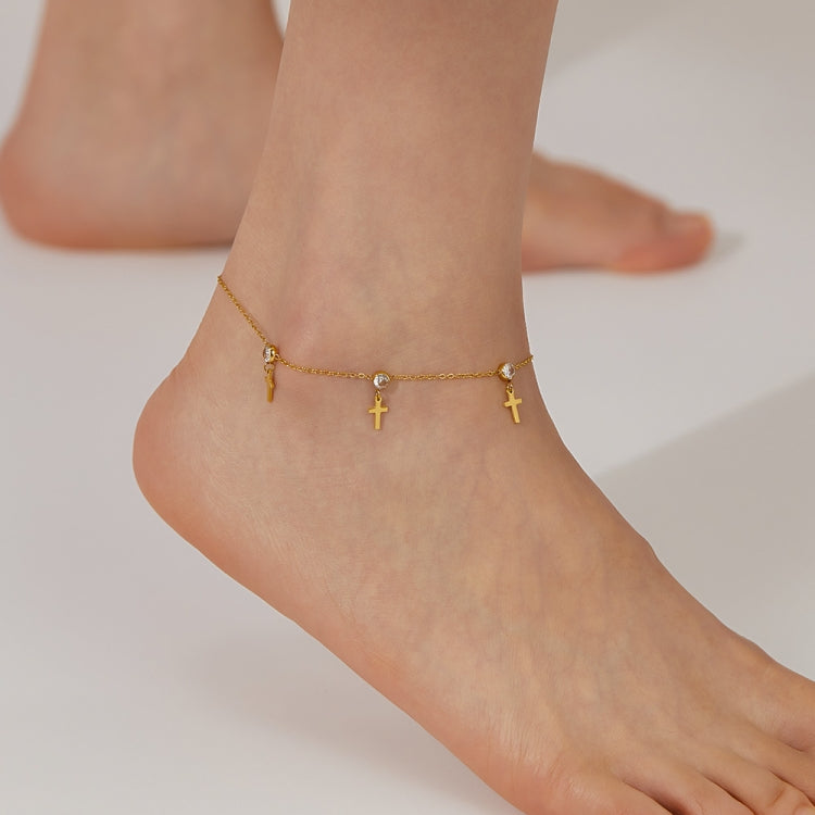 OPK GZ195 Stainless Steel Cross Zirconia Small Accessories Simple Anklets(Gold) - Anklets by OPK | Online Shopping South Africa | PMC Jewellery | Buy Now Pay Later Mobicred