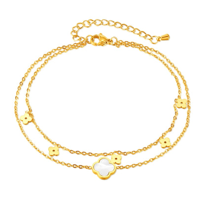 OPK GZ191 Skeleton Flower Double Chain Stainless Steel Anklets(Gold) - Anklets by OPK | Online Shopping South Africa | PMC Jewellery | Buy Now Pay Later Mobicred