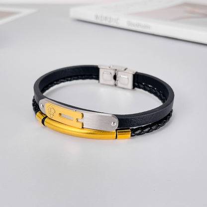 OPK PH1597 Stainless Steel Vintage Anchor Personalized Double Woven Leather Bracelet - Bracelets by OPK | Online Shopping South Africa | PMC Jewellery | Buy Now Pay Later Mobicred