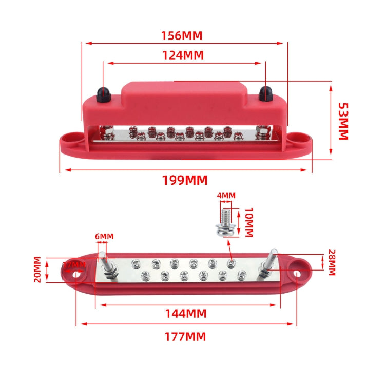 M6 2-post 12-way RV Yacht Terminal Nylon Flame Retardant Busbar, Color: Red+Black 1pair - Fuse by PMC Jewellery | Online Shopping South Africa | PMC Jewellery | Buy Now Pay Later Mobicred