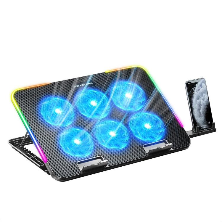 ICE COOREL A9R 6-fans Adjustable Laptop Stand Radiator with RGB Atmosphere Light(Black) - Cooling Pads by ICE COOREL | Online Shopping South Africa | PMC Jewellery | Buy Now Pay Later Mobicred