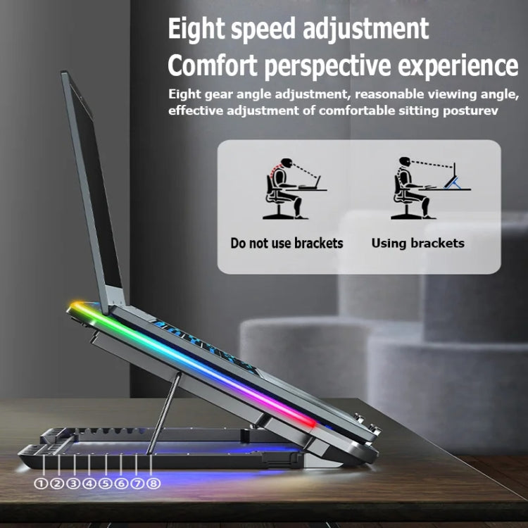 ICE COOREL A9R 6-fans Adjustable Laptop Stand Radiator with RGB Atmosphere Light(Black) - Cooling Pads by ICE COOREL | Online Shopping South Africa | PMC Jewellery | Buy Now Pay Later Mobicred