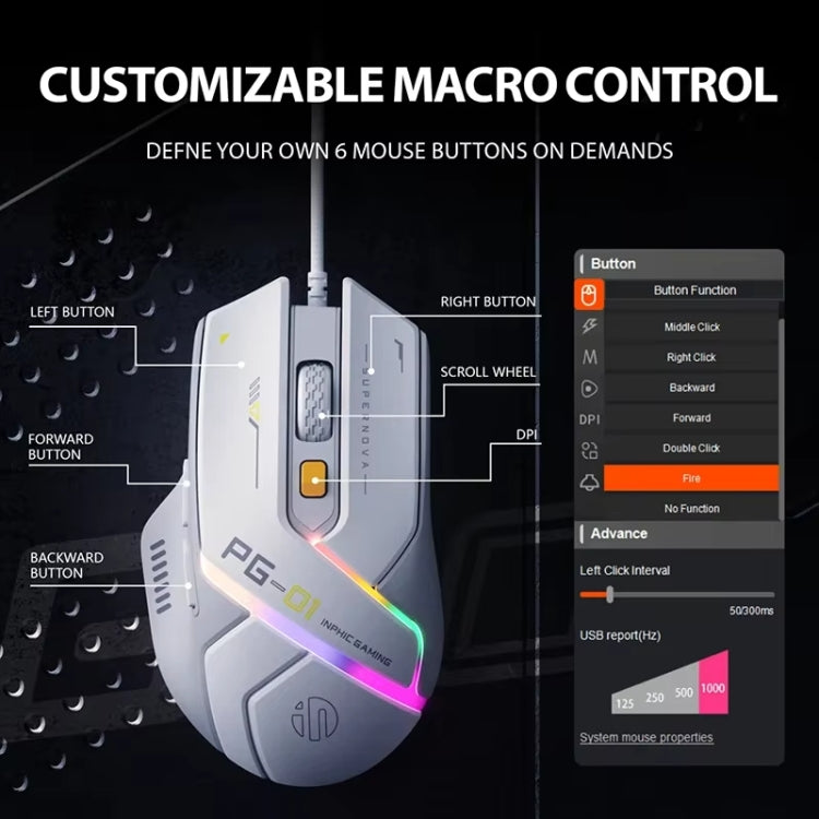 Inphic PG1 RGB Light Emitting Computer Gaming Wired Mouse(White) - free shipping - PMC Jewellery - Order now!