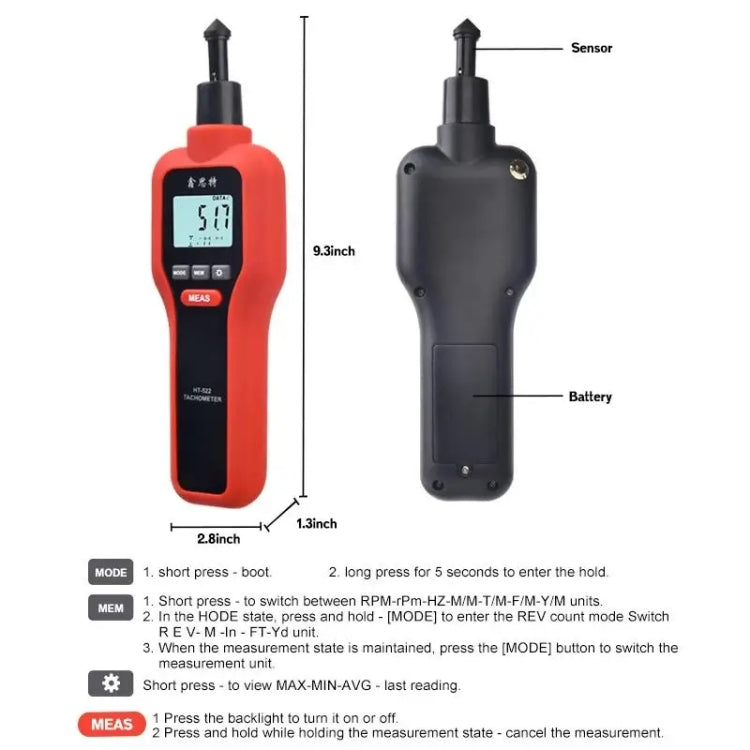 Xinsite HT-522 LCD Digital Tachometer 100,000 PPM Non-Contact Speed Meter - free shipping - PMC Jewellery - Order now!