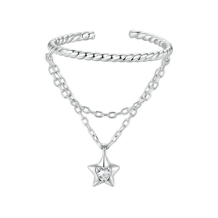 S925 Sterling Silver Chain Tassel Star Open Ring(BSR603-E) - Rings by PMC Jewellery | Online Shopping South Africa | PMC Jewellery | Buy Now Pay Later Mobicred