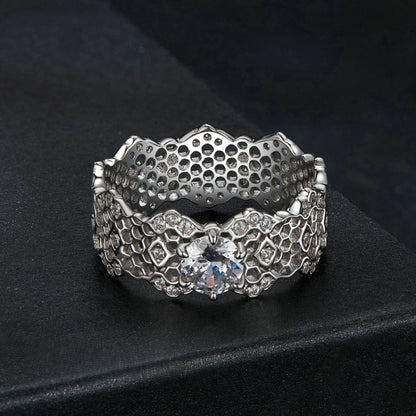 MSR061 S925 Sterling Silver Lace Hollow Moissanite Ring(8) - Rings by PMC Jewellery | Online Shopping South Africa | PMC Jewellery | Buy Now Pay Later Mobicred