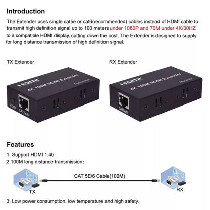 HDMI To RJ45 Single Ethernet Cable 100m Extender 4K HD Cable Signal Amplifier EU Plug(Silver) - Amplifier by PMC Jewellery | Online Shopping South Africa | PMC Jewellery | Buy Now Pay Later Mobicred