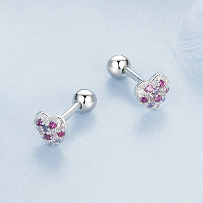 S925 Sterling Silver Plated With Platinum Color-Blocked Zircon Heart-Shaped Earrings(BSE1044) - Stud Earrings & Earrings by PMC Jewellery | Online Shopping South Africa | PMC Jewellery | Buy Now Pay Later Mobicred