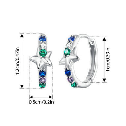 S925 Sterling Silver Platinum-plated Colorful Starlight Ear Clip Earrings(BSE1048) - Stud Earrings & Earrings by PMC Jewellery | Online Shopping South Africa | PMC Jewellery | Buy Now Pay Later Mobicred