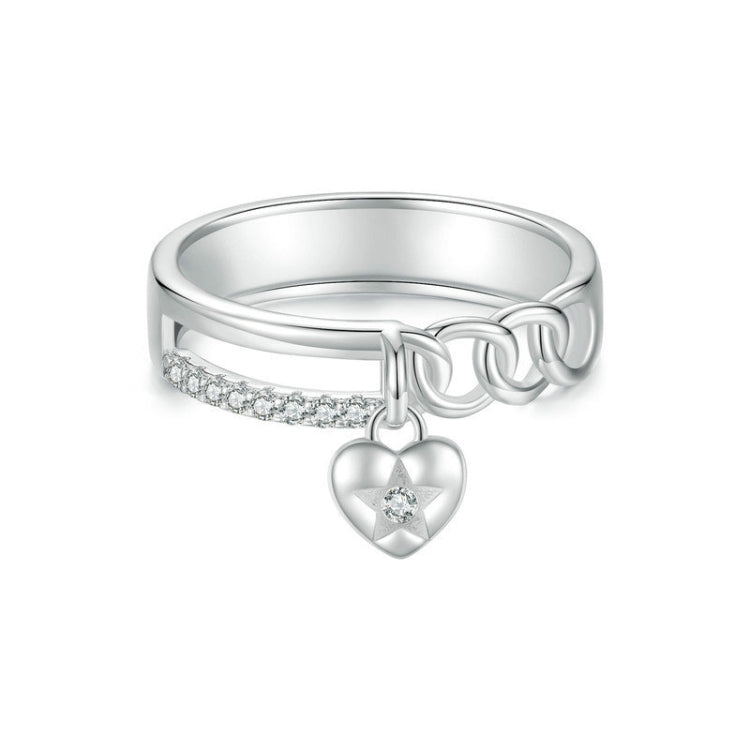 S925 Sterling Silver Platinum-plated Double-layer Chain Heart-shaped Ring, Size: 6(BSR572) - Rings by PMC Jewellery | Online Shopping South Africa | PMC Jewellery | Buy Now Pay Later Mobicred