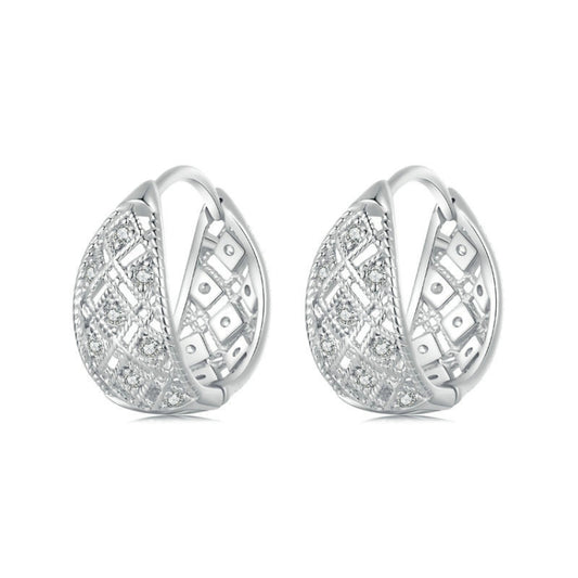 S925 Sterling Silver Platinum Zircon Vintage Lace Pattern Hollow Earrings(BSE1035) - Stud Earrings & Earrings by PMC Jewellery | Online Shopping South Africa | PMC Jewellery | Buy Now Pay Later Mobicred