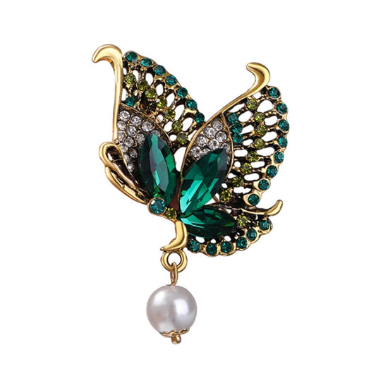 Retro Colorful Rhinestone Butterfly Brooch Women Pin Crystal Pearl Corsage Clothing Ornament(Green) - Brooches by PMC Jewellery | Online Shopping South Africa | PMC Jewellery | Buy Now Pay Later Mobicred