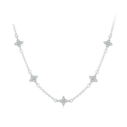 S925 Sterling Silver Platinum-plated Four-leaf Clover Star-shaped Clavicle Necklace(BSN394) - Necklaces & Pendants by PMC Jewellery | Online Shopping South Africa | PMC Jewellery | Buy Now Pay Later Mobicred