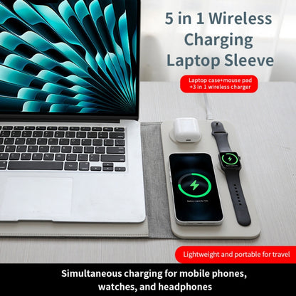 5 In 1 Laptop Sleeve With Wireless Charging Mouse Pad Desk Mat For 12-14 Inch Laptops(Black) - 13.3 inch by PMC Jewellery | Online Shopping South Africa | PMC Jewellery | Buy Now Pay Later Mobicred