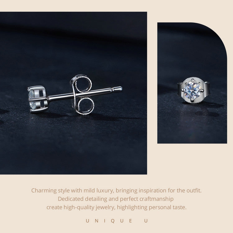 MSE038 S925 Sterling Silver Moissanite Earrings, Color: 1ct Silver - Stud Earrings & Earrings by PMC Jewellery | Online Shopping South Africa | PMC Jewellery | Buy Now Pay Later Mobicred