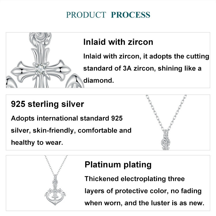 S925 Sterling Silver Plated with Platinum Anchor Pendant Necklace(BSN393) - Necklaces & Pendants by PMC Jewellery | Online Shopping South Africa | PMC Jewellery | Buy Now Pay Later Mobicred