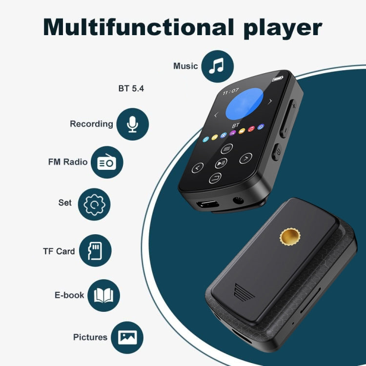 MP3 Bluetooth Music Player HIFI Sports Clip Touch Screen MP4, Memory: 16GB(Black) - MP3 Player by PMC Jewellery | Online Shopping South Africa | PMC Jewellery | Buy Now Pay Later Mobicred