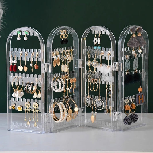 Earrings Studs Display Rack Folding Screen Jewelry Display Stand Necklace Storage Rack, Color: 4 Doors Clear - Jewelry Storages by PMC Jewellery | Online Shopping South Africa | PMC Jewellery | Buy Now Pay Later Mobicred