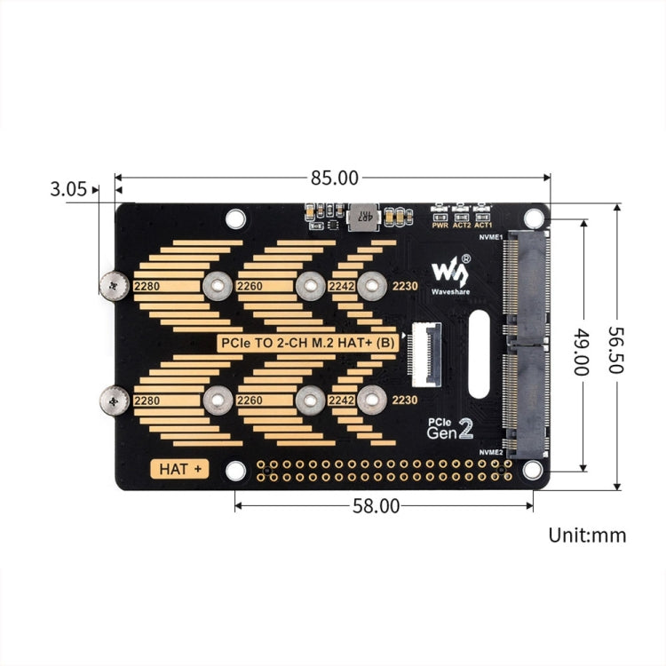 Waveshare For Raspberry Pi 5 PCIe To 2-Ch M.2 Adapter Type B NVMe Protocol(27710) - free shipping - PMC Jewellery - Order now!