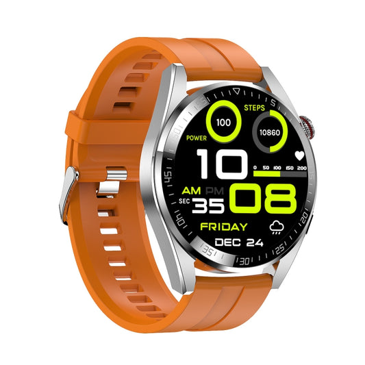 1.43 inch AMOLED Screen Smartwatch Heart Rate Blood Pressure Monitoring Bluetooth Talking Sports Watch, Color: Silver Orange Silicone Strap - Smart Watches by PMC Jewellery | Online Shopping South Africa | PMC Jewellery | Buy Now Pay Later Mobicred