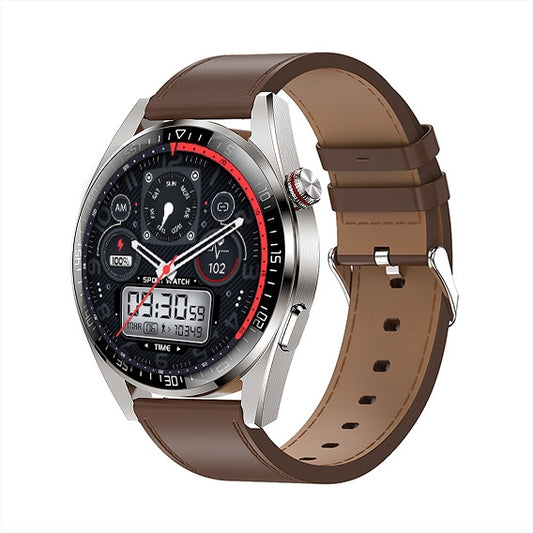 1.43 inch AMOLED Screen Smartwatch Heart Rate Blood Pressure Monitoring Bluetooth Talking Sports Watch, Color: Silver Leather Strap - Smart Watches by PMC Jewellery | Online Shopping South Africa | PMC Jewellery | Buy Now Pay Later Mobicred