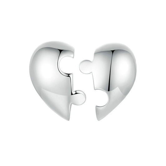 S925 Sterling Silver Platinum-plated Heart-shaped Puzzle Earrings(SCE1770) - Stud Earrings & Earrings by PMC Jewellery | Online Shopping South Africa | PMC Jewellery | Buy Now Pay Later Mobicred