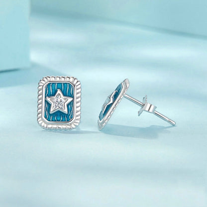 S925 Sterling Silver Platinum-plated Star Square Earrings(SCE1796) - Stud Earrings & Earrings by PMC Jewellery | Online Shopping South Africa | PMC Jewellery | Buy Now Pay Later Mobicred