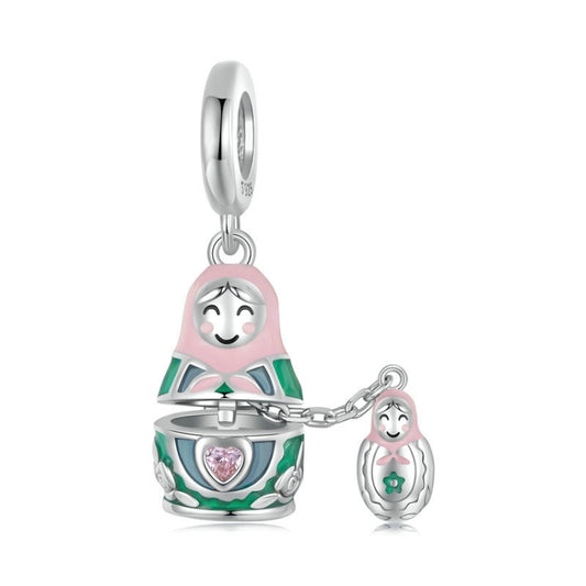 S925 Sterling Silver Platinum-Plated Cute Doll Pendant Jewelry Beads(SCC2901) - Jewelry Accessories by PMC Jewellery | Online Shopping South Africa | PMC Jewellery | Buy Now Pay Later Mobicred