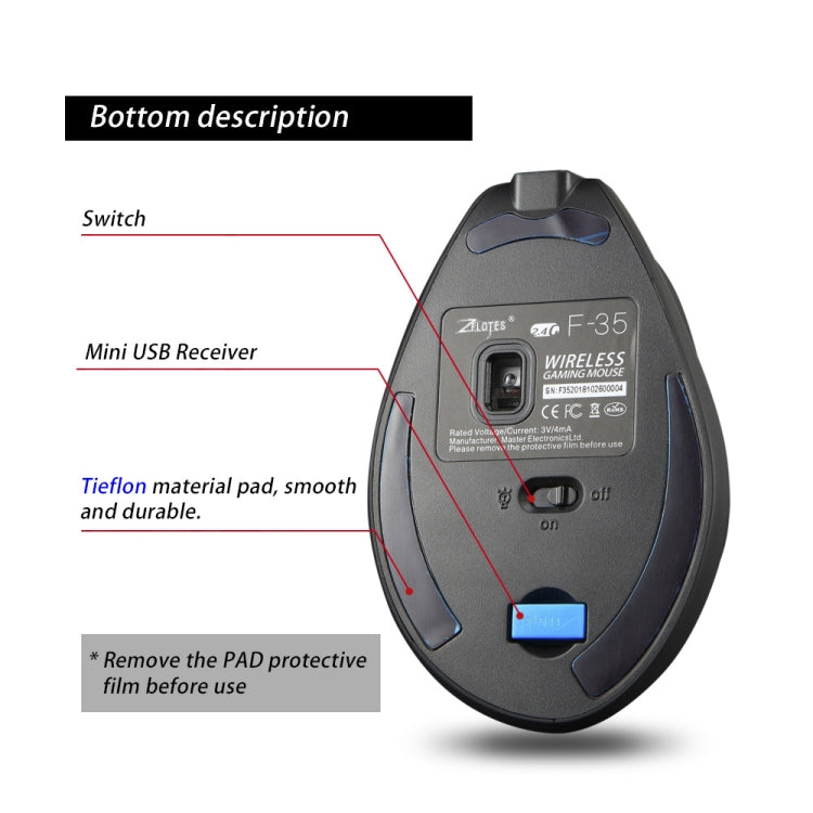 ZELOTES F35 6-buttons Vertical Grip Ergonomic Rechargeable Wireless Mouse(Blue Light) - free shipping - PMC TechLife - Order now!