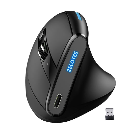 ZELOTES F36A 6-Buttons Vertical Grip Ergonomic Rechargeable Wireless Mouse(Black) - Wireless Mice by ZELOTES | Online Shopping South Africa | PMC Jewellery | Buy Now Pay Later Mobicred