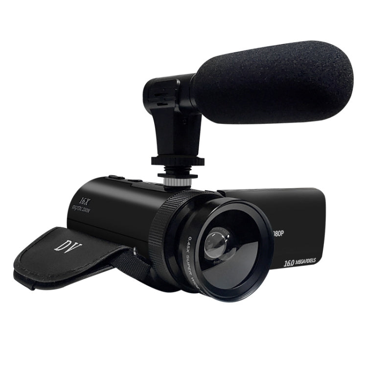 16MP 16X Digital Zoom Vlogging Camera Video Camcorder with 2.4 Inch Flip Screen, Spec: With Wide Angle & Mic US Plug - Video Cameras by PMC TechLife | Online Shopping South Africa | PMC TechLife | Buy Now Pay Later Mobicred