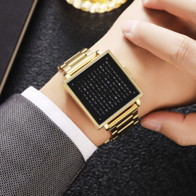 SKMEI Multi-function Letter Display Dial Square Men Electronic Watch, Color: Gold Steel Band - free shipping - PMC TechLife - Order now!