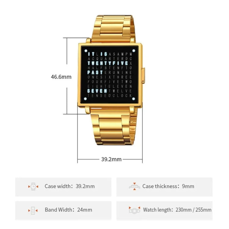 SKMEI Multi-function Letter Display Dial Square Men Electronic Watch, Color: Gold Steel Band - free shipping - PMC TechLife - Order now!